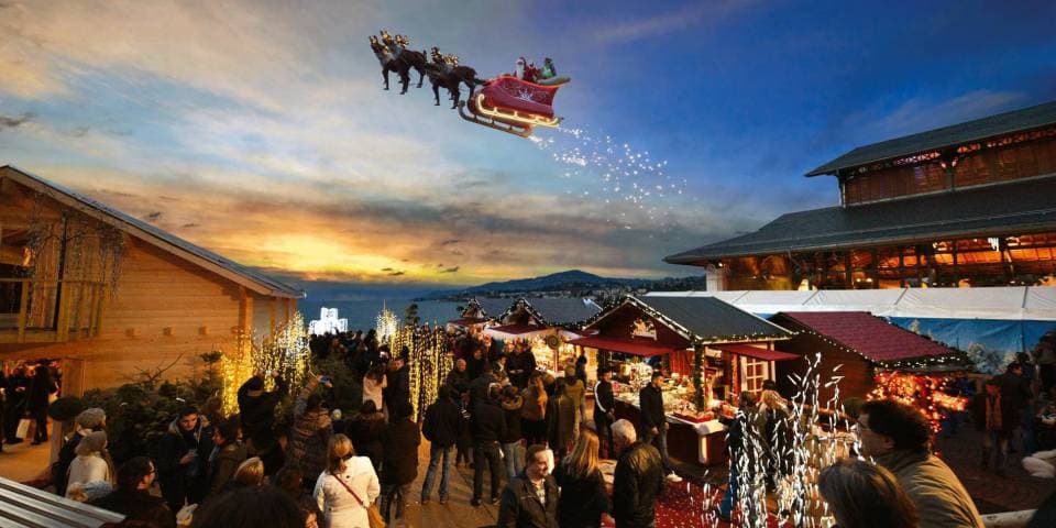 Der Marktplatz und fliegende Weihnachtsmann